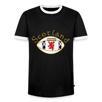 Scotland saltire and red lion rugby sports ball - Men's Ringer Shirt - black/white - Front - AI Model Female 172 light (172cm) & AI Model Male 178 light (178cm)
