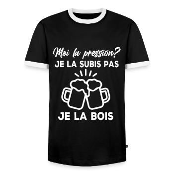 Moi la pression? je la subis pas je la bois - T-shirt contrasté Homme - noir/blanc - Devant - AI Model Female 172 light (172cm) & AI Model Male 178 light (178cm)