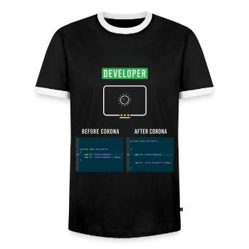 Developer Computer Scientist Corona Nerd Saying Syntax - Men's Ringer Shirt - black/white - Front - AI Model Female 172 light (172cm) & AI Model Male 178 light (178cm)