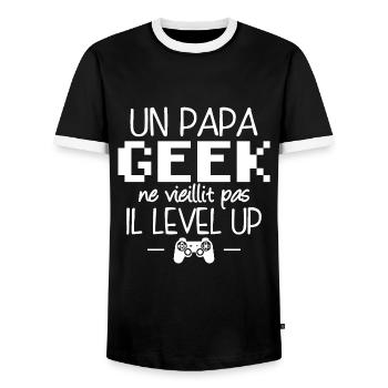 Un papa geek ne vieillit pas il level up - T-shirt contrasté Homme - noir/blanc - Devant - AI Model Female 172 light (172cm) & AI Model Male 178 light (178cm)