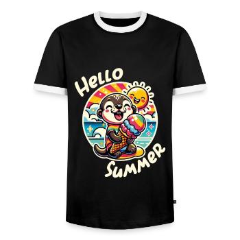Hallo Sommer lustiger Otter mit großer Eistüte - Männer Kontrast-T-Shirt - Schwarz/Weiß - Vorne - AI Model Female 172 light (172cm) & AI Model Male 178 light (178cm)