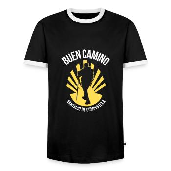 Pilgern Jakobsweg - Männer Kontrast-T-Shirt - Schwarz/Weiß - Vorne - AI Model Female 172 light (172cm) & AI Model Male 178 light (178cm)