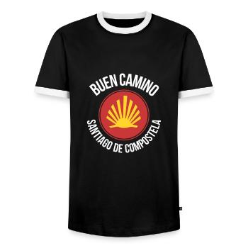 Jakobsweg Buen Camino - Männer Kontrast-T-Shirt - Schwarz/Weiß - Vorne - AI Model Female 172 light (172cm) & AI Model Male 178 light (178cm)