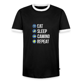 Chemin de Saint-Jacques Pèlerin - T-shirt contrasté Homme - noir/blanc - Devant - AI Model Female 172 light (172cm) & AI Model Male 178 light (178cm)