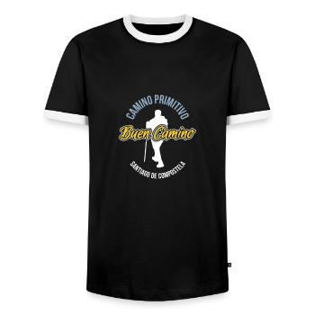 Buen Camino Primitivo Santiago de Compostela - Männer Kontrast-T-Shirt - Schwarz/Weiß - Vorne - AI Model Female 172 light (172cm) & AI Model Male 178 light (178cm)