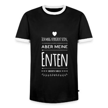Witziger Spruch Enten - Männer Kontrast-T-Shirt - Schwarz/Weiß - Vorne - AI Model Female 172 light (172cm) & AI Model Male 178 light (178cm)