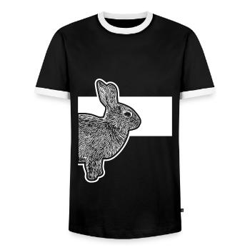 Cute Dwarf Rabbit Rabbit Breeder - Men's Ringer Shirt - black/white - Front - AI Model Female 172 light (172cm) & AI Model Male 178 light (178cm)