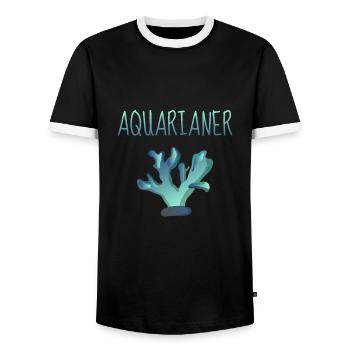 Aquarium Coral Coral Reef Aquarists - Men's Ringer Shirt - black/white - Front - AI Model Female 172 light (172cm) & AI Model Male 178 light (178cm)