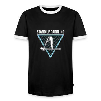 Stand Up Paddling Surfing Paddling Gift - Men's Ringer Shirt - black/white - Front - AI Model Female 172 light (172cm) & AI Model Male 178 light (178cm)