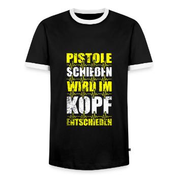 Pistole Schießen Sportpistole Sportschiessen - Männer Kontrast-T-Shirt - Schwarz/Weiß - Vorne - AI Model Female 172 light (172cm) & AI Model Male 178 light (178cm)