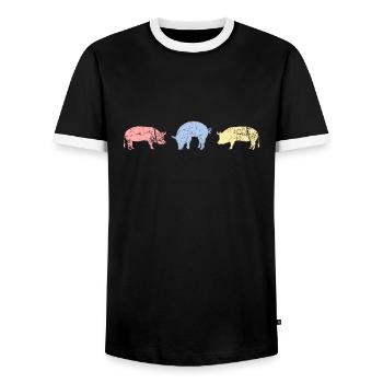 Cochons rétro porcins porcins - T-shirt contrasté Homme - noir/blanc - Devant - AI Model Female 172 light (172cm) & AI Model Male 178 light (178cm)