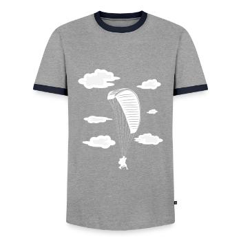 Gleitschirm Paraglider Pilot - Männer Kontrast-T-Shirt - Grau/Navy  - Vorne - AI Model Female 172 light (172cm) & AI Model Male 178 light (178cm)