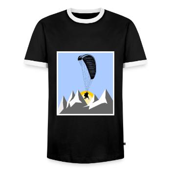 Paragliding paragliding Alps - Men's Ringer Shirt - black/white - Front - AI Model Female 172 light (172cm) & AI Model Male 178 light (178cm)