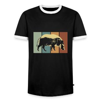 Sanglier cochon brosse rétro - T-shirt contrasté Homme - noir/blanc - Devant - AI Model Female 172 light (172cm) & AI Model Male 178 light (178cm)