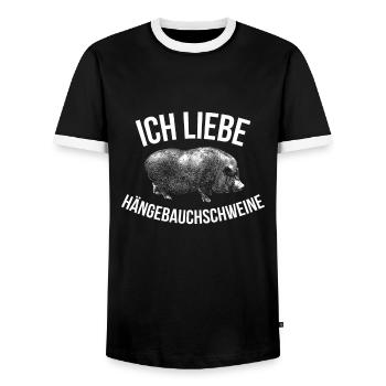 Pig pig hanging-bellyed pig - Men's Ringer Shirt - black/white - Front - AI Model Female 172 light (172cm) & AI Model Male 178 light (178cm)