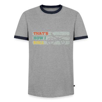 Tour à vélo - T-shirt contrasté Homme - gris/marine  - Devant - AI Model Female 172 light (172cm) & AI Model Male 178 light (178cm)