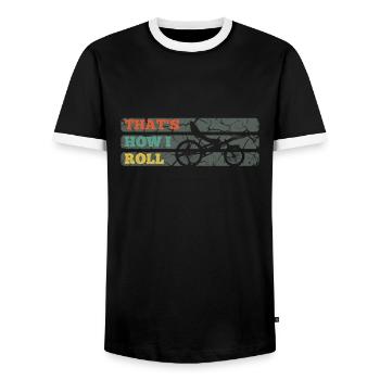 Bike tour - Men's Ringer Shirt - black/white - Front - AI Model Female 172 light (172cm) & AI Model Male 178 light (178cm)