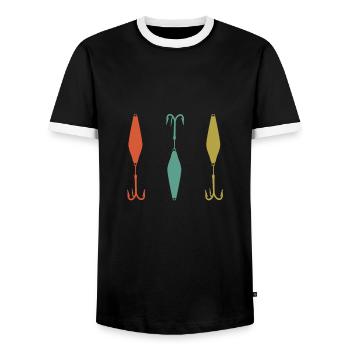 Pilker fish hook - Men's Ringer Shirt - black/white - Front - AI Model Female 172 light (172cm) & AI Model Male 178 light (178cm)