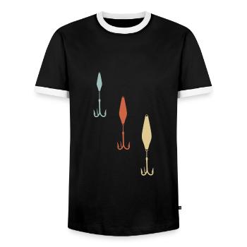 Fishing fish hook - Men's Ringer Shirt - black/white - Front - AI Model Female 172 light (172cm) & AI Model Male 178 light (178cm)