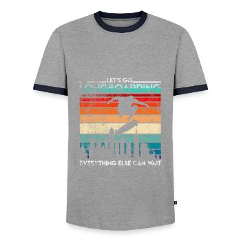 Retro Longboarder Longboard - Männer Kontrast-T-Shirt - Grau/Navy  - Vorne - AI Model Female 172 light (172cm) & AI Model Male 178 light (178cm)