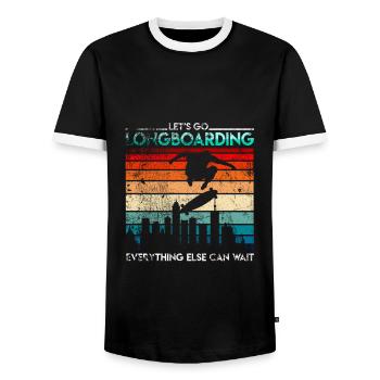 Retro Longboarder Longboard - Männer Kontrast-T-Shirt - Schwarz/Weiß - Vorne - AI Model Female 172 light (172cm) & AI Model Male 178 light (178cm)