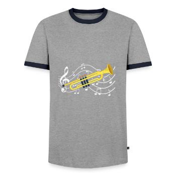 trumpet - Men's Ringer Shirt - grey/navy  - Front - AI Model Female 172 light (172cm) & AI Model Male 178 light (178cm)