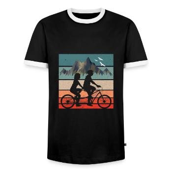 Tandem bike tour - Men's Ringer Shirt - black/white - Front - AI Model Female 172 light (172cm) & AI Model Male 178 light (178cm)