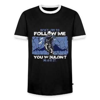 Mountain biker saying mountains - Men's Ringer Shirt - black/white - Front - AI Model Female 172 light (172cm) & AI Model Male 178 light (178cm)