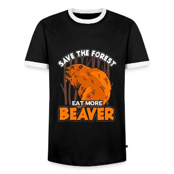 Beaver beaver - Men's Ringer Shirt - black/white - Front - AI Model Female 172 light (172cm) & AI Model Male 178 light (178cm)