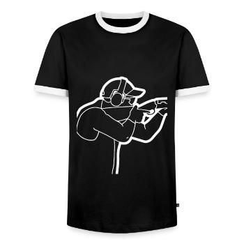 Tir au piège à skeet Tir au pigeon d'argile - T-shirt contrasté Homme - noir/blanc - Devant - AI Model Female 172 light (172cm) & AI Model Male 178 light (178cm)