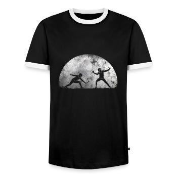 Moon fencing fencing duel - Men's Ringer Shirt - black/white - Front - AI Model Female 172 light (172cm) & AI Model Male 178 light (178cm)