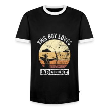 Retro archer archery bow - Men's Ringer Shirt - black/white - Front - AI Model Female 172 light (172cm) & AI Model Male 178 light (178cm)