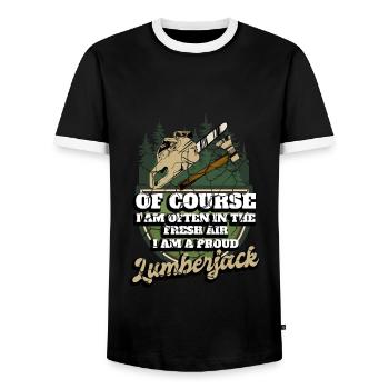 Chainsaw Forester Lumberjack - Men's Ringer Shirt - black/white - Front - AI Model Female 172 light (172cm) & AI Model Male 178 light (178cm)