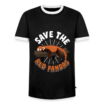 Panda roux Panda Ours - T-shirt contrasté Homme - noir/blanc - Devant - AI Model Female 172 light (172cm) & AI Model Male 178 light (178cm)