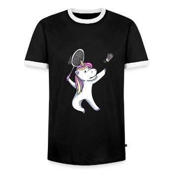 Einhorn Badminton - Männer Kontrast-T-Shirt - Schwarz/Weiß - Vorne - AI Model Female 172 light (172cm) & AI Model Male 178 light (178cm)