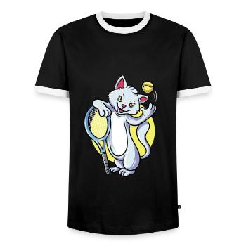 Tennis Katze - Männer Kontrast-T-Shirt - Schwarz/Weiß - Vorne - AI Model Female 172 light (172cm) & AI Model Male 178 light (178cm)