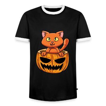 Cat Pumpkin - Men's Ringer Shirt - black/white - Front - AI Model Female 172 light (172cm) & AI Model Male 178 light (178cm)