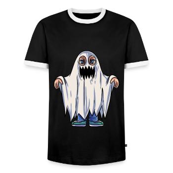 Kids Ghost Costume - Men's Ringer Shirt - black/white - Front - AI Model Female 172 light (172cm) & AI Model Male 178 light (178cm)