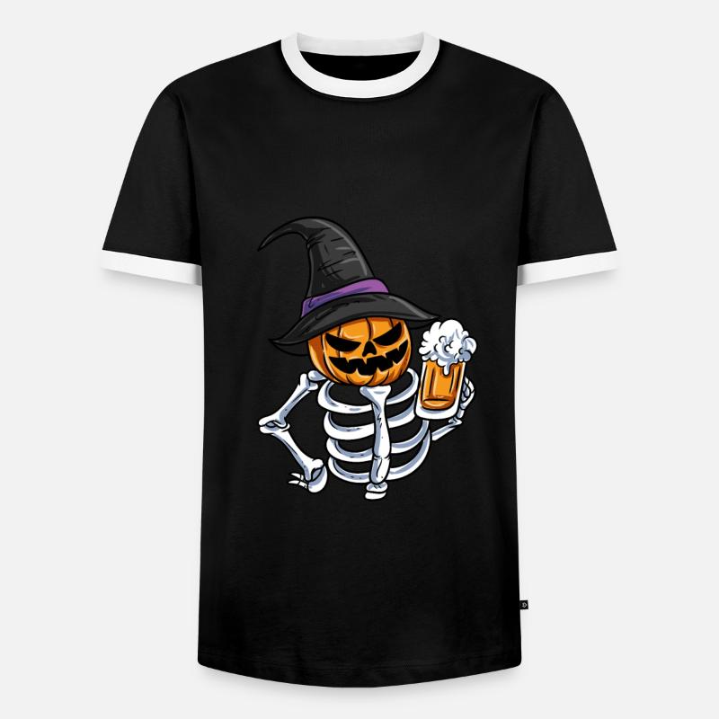 Skeleton Pumpkin Face - Men's Ringer Shirt - black/white