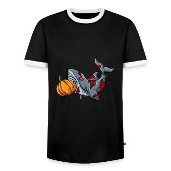 Halloween Shark - Men's Ringer Shirt - black/white - Front - AI Model Female 172 light (172cm) & AI Model Male 178 light (178cm)