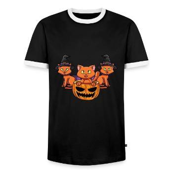 Hexen Katzen - Männer Kontrast-T-Shirt - Schwarz/Weiß - Vorne - AI Model Female 172 light (172cm) & AI Model Male 178 light (178cm)