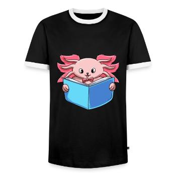 Axolotl Reader Lire - T-shirt contrasté Homme - noir/blanc - Devant - AI Model Female 172 light (172cm) & AI Model Male 178 light (178cm)