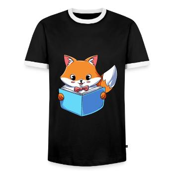 Fox reads book - Men's Ringer Shirt - black/white - Front - AI Model Female 172 light (172cm) & AI Model Male 178 light (178cm)