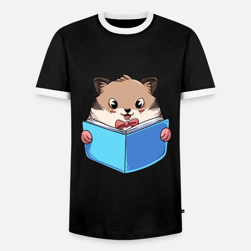 Hamster Lesebuch - Männer Kontrast-T-Shirt - Schwarz/Weiß