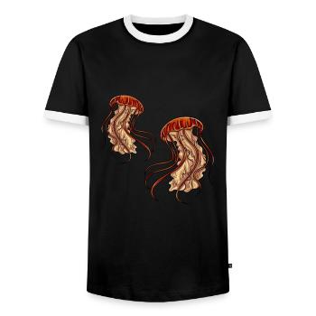 Jellyfish Sea Creatures - Men's Ringer Shirt - black/white - Front - AI Model Female 172 light (172cm) & AI Model Male 178 light (178cm)