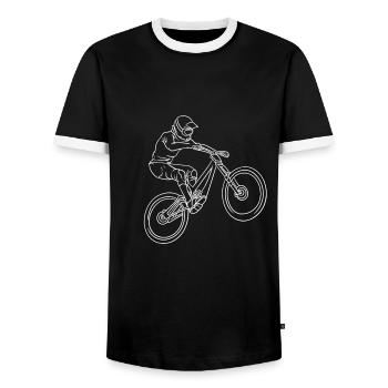 Line Art Mountain Bike White - Men's Ringer Shirt - black/white - Front - AI Model Female 172 light (172cm) & AI Model Male 178 light (178cm)
