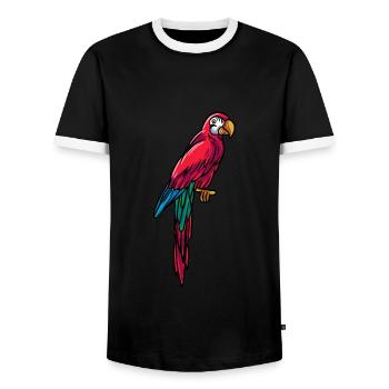 Roter Papagei - Männer Kontrast-T-Shirt - Schwarz/Weiß - Vorne - AI Model Female 172 light (172cm) & AI Model Male 178 light (178cm)
