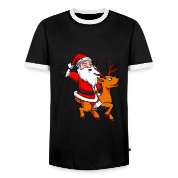 Santa Claus rides reindeer - Men's Ringer Shirt - black/white - Front - AI Model Female 172 light (172cm) & AI Model Male 178 light (178cm)