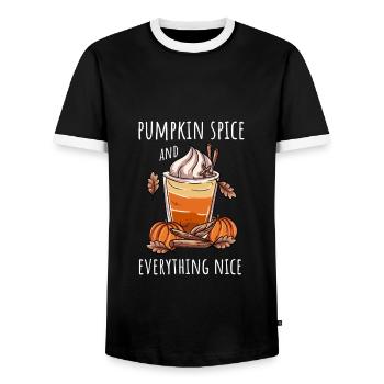 Coffee Drinker Pumpkin Autumn - Men's Ringer Shirt - black/white - Front - AI Model Female 172 light (172cm) & AI Model Male 178 light (178cm)