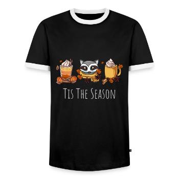 Tasse à café Raton laveur - T-shirt contrasté Homme - noir/blanc - Devant - AI Model Female 172 light (172cm) & AI Model Male 178 light (178cm)
